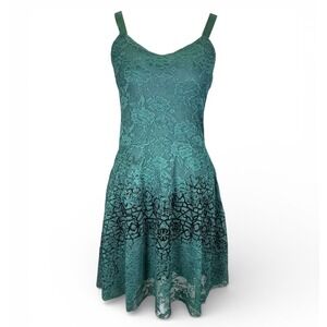 Free People Teal Lace Fit Flare Dress Adjustable Straps Size Small